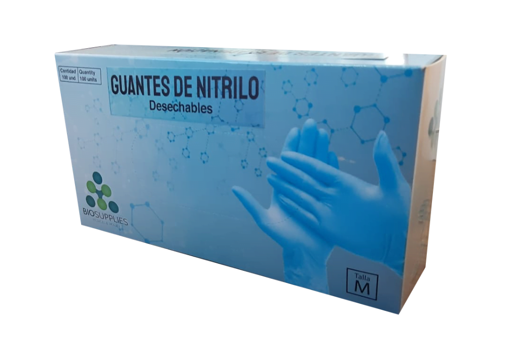 Guante de Nitrilo color Azul Caja x 100 und. Talla M. Libres de